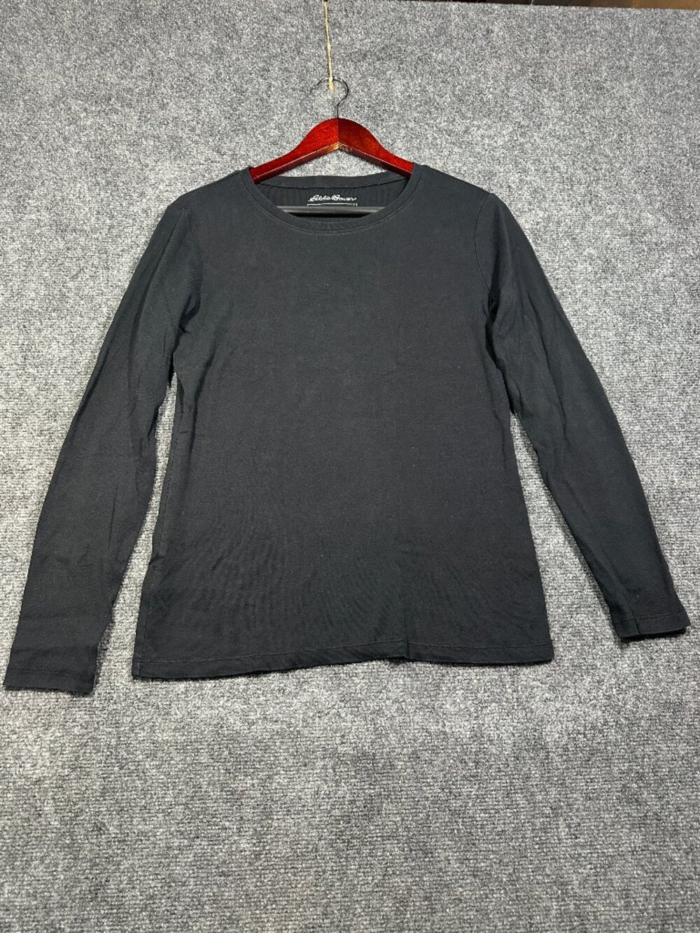 Eddie Bauer Top Womens Large Black Cotton Knit Tee Long Sleeve Pullover Shirt